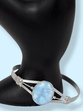 Larimar Silver Tone Wrapped Wire Bracelet